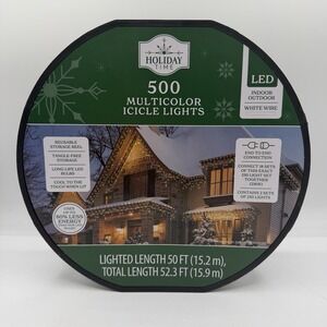 Holiday Time 500 CT Multicolor LED Icicle Lights White Wire‎ Christmas Decor NEW